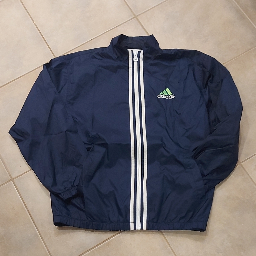 Adidas Boys Navy Windbreaker with White Stripes